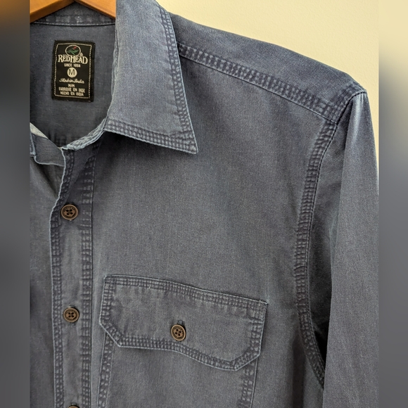 REDHEAD Premium Denim Button Down Shirt MEN'S M Rancher Classic Indigo Blue - Picture 8 of 15